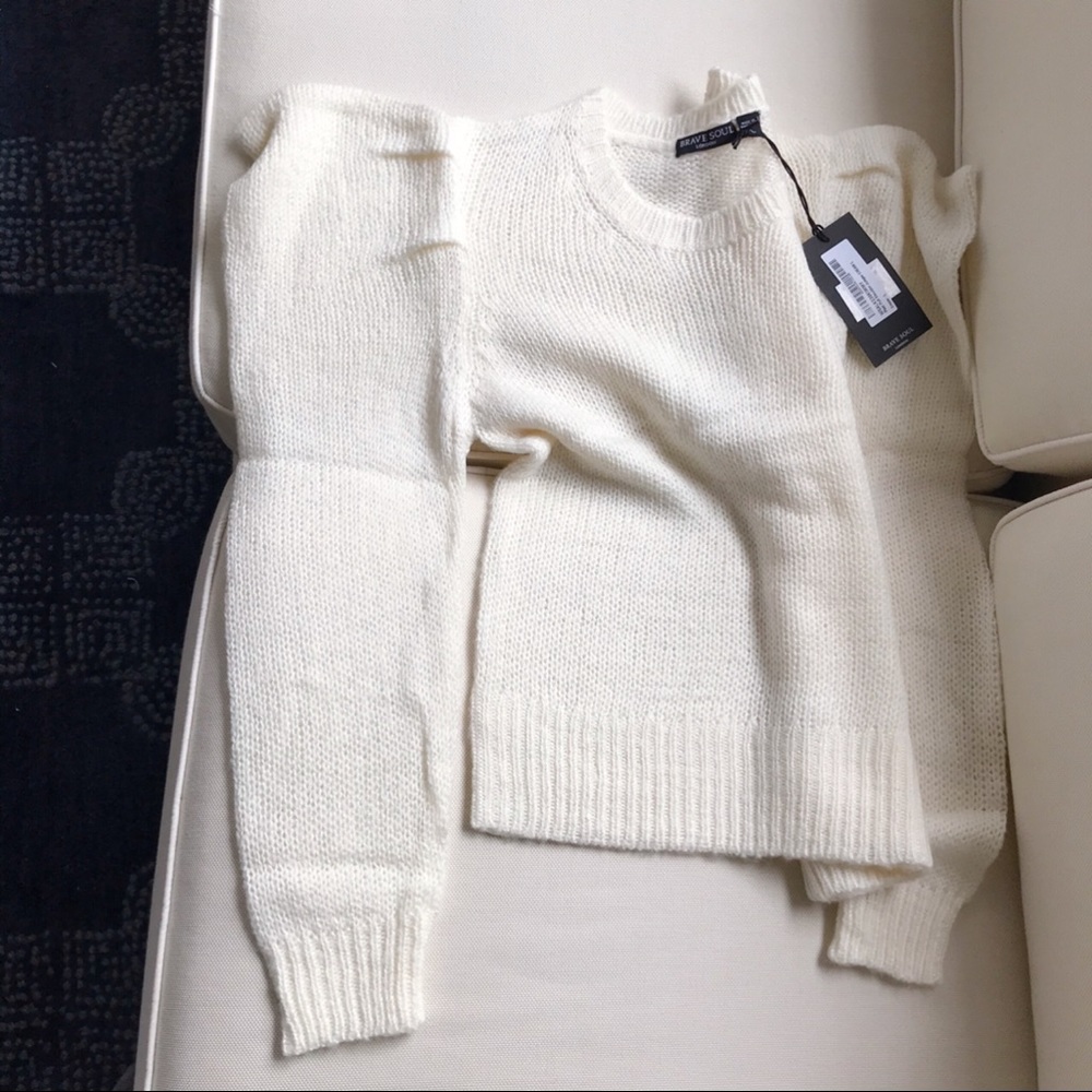 🐑 BRAVE SOUL IVORY PUFF SLEEVE KNIT SWEATER! - Picture 7 of 15
